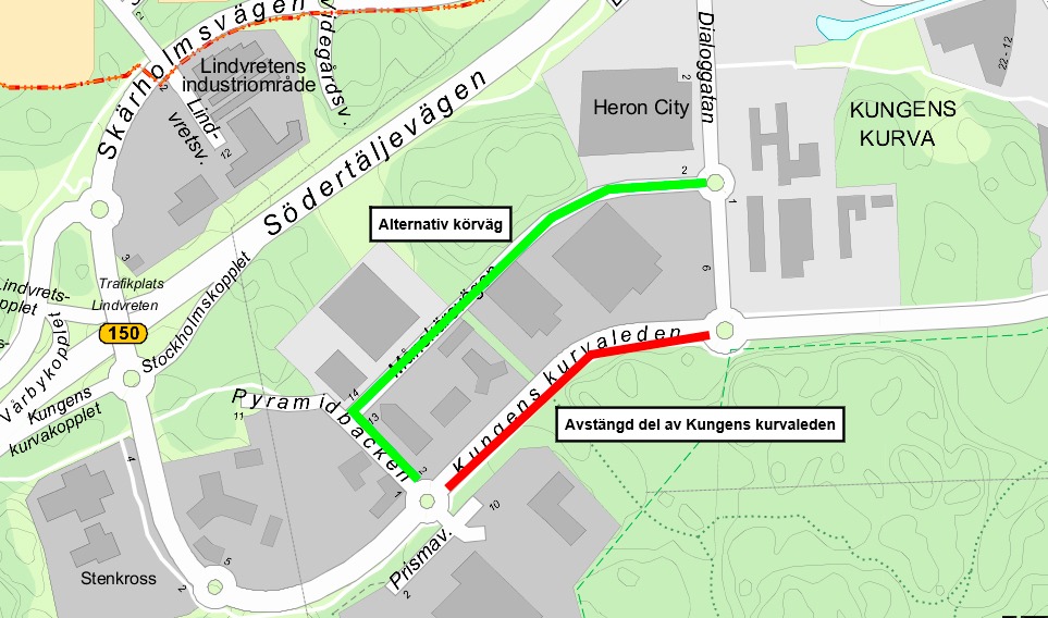 Kungens kurvaleden- avstangning Karta