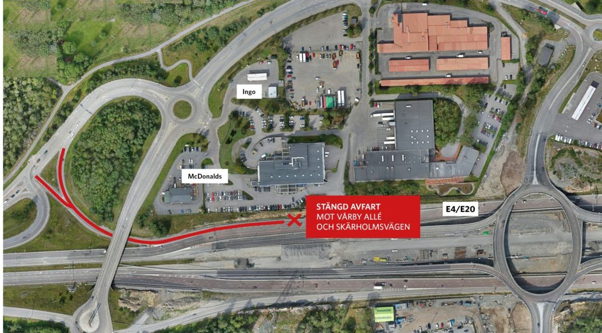 Karta där trafikplats Lindvreten är utmärkt.