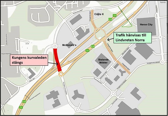Kartbild som visar trafikplatsen Lindvreten